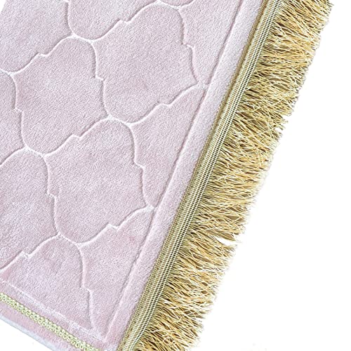 Muslim Prayer Mat, Thick Soft Velvet Muslim Rug, Portable Muslim Prayer Rug, Turkish Prayer Carpet,Janamaz Sajada Carpet for Men and Women Plain Solid Prayer Mat Ramadan Eid Gift.- Pink - color: Pink