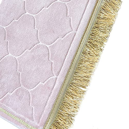 Muslim Prayer Mat, Thick Soft Velvet Muslim Rug, Portable Muslim Prayer Rug, Turkish Prayer Carpet,Janamaz Sajada Carpet for Men and Women Plain Solid Prayer Mat Ramadan Eid Gift.- Pink - color: Pink