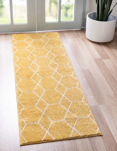 Unique Loom Trellis Frieze Collection Area Rug - Geometric, 2' x 6' Runner, Yellow/Ivory - color: Yellow/Ivory, size: 2' x 6'1" (Runner)