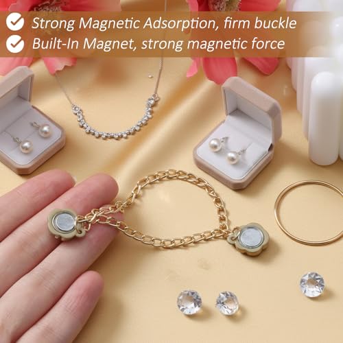 12 Pcs Magnetic Clothing Clips with Chain, Multi-Function Magnet Button Pins Hijab Cuff Clips for Women Clothes Sleeves Strong Magnet Pin for Fixing Hem of Clothes Long Pants Legs Sleeves of Shirts