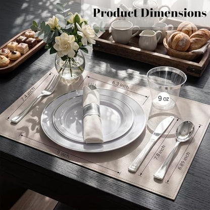 WDF Partyware 350Piece Silver Plastic Dinnerware Set for 50 Guests - Silver Plastic Plates with Cutlery Include:50Dinner Plates-50Dessert Plates-50Pre Rolled Napkins with Silverware Party Wedding - color: White and Silver, size: 350