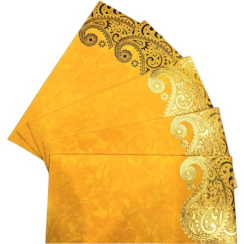 srne Shagun Envelopes Designer Set Money Cash Gift Envelope (pack of 5) for Indian Wedding/Engagement/Diwali/Birthday/Anniversary (Yellow) - color: Yellow