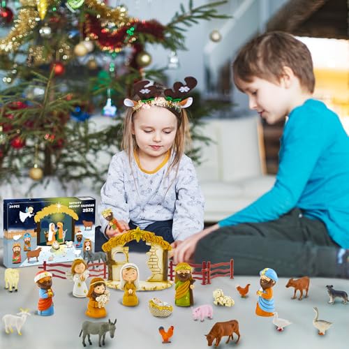 Nativity Advent Calendar 2025 Nativity Set for Kids Christmas Advent Calendar for Kids Boys Girls Teens Toddler Children Christian Religious Advent Calendar Gifts Toy