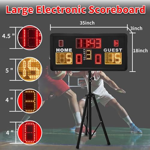 Large Electronic Scoreboard, Basketball Scoreboard with Timer, Digital Scoreboard with Remote, Score Keeper with Buzzer