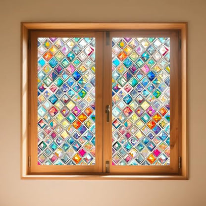 Window Privacy Film Vibrant Diamond Stained Glass Window Film Decorative - color: Mini Diamond Mosaic