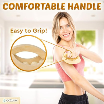 COZLOW - Wooden Massage Ball Roller - Handheld Rolling Massager for Back, Neck, Arm & Leg Muscles - Supports Lymphatic Drainage - May Help Reduce Cellulite Appearance - Pain Relief & Relaxation - color: Wood