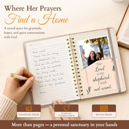 Hardcover Blank Christian Notebook – 140 Pages – Psalm 23:1 | Lined Pages with Bible Verse Cover – Inspirational Writing Spiral Notebook for Bible Study, "Lord is my Shepherd" - color: Shepherd_Cream