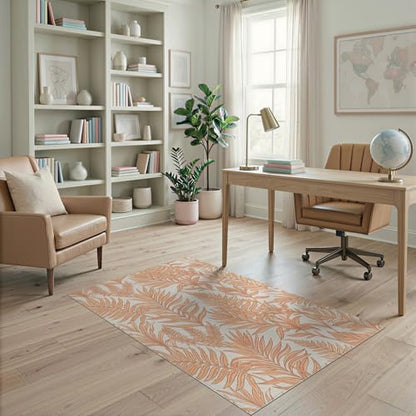 4'x6' Washable Bohemian Leaf Accent Rug, Peach Non-Shedding Small Carpet Pet Friendly & Kids Safe Play Mat for Playroom, Bedroom, Reading Nook | Ref:1991830 - color: Beige/Pattern 23, size: 4' x 6' (Rectangular)