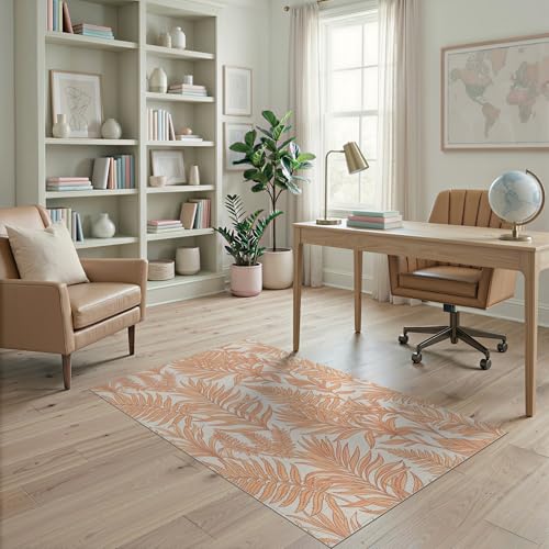 4'x6' Washable Bohemian Leaf Accent Rug, Peach Non-Shedding Small Carpet Pet Friendly & Non-Slip for Playroom, Bedroom, Reading Nook | Ref:1991830 - color: Beige/Pattern 23, size: 4' x 6' (Rectangular)