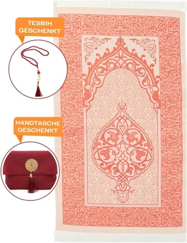 Premium Area Rug for Islamic Prayers - Muslim Prayer Mat and Rug for Men with Arabic Gifts - Traditional Islamic Prayer Rug Islam - سجادة صلاة Included - color: Red