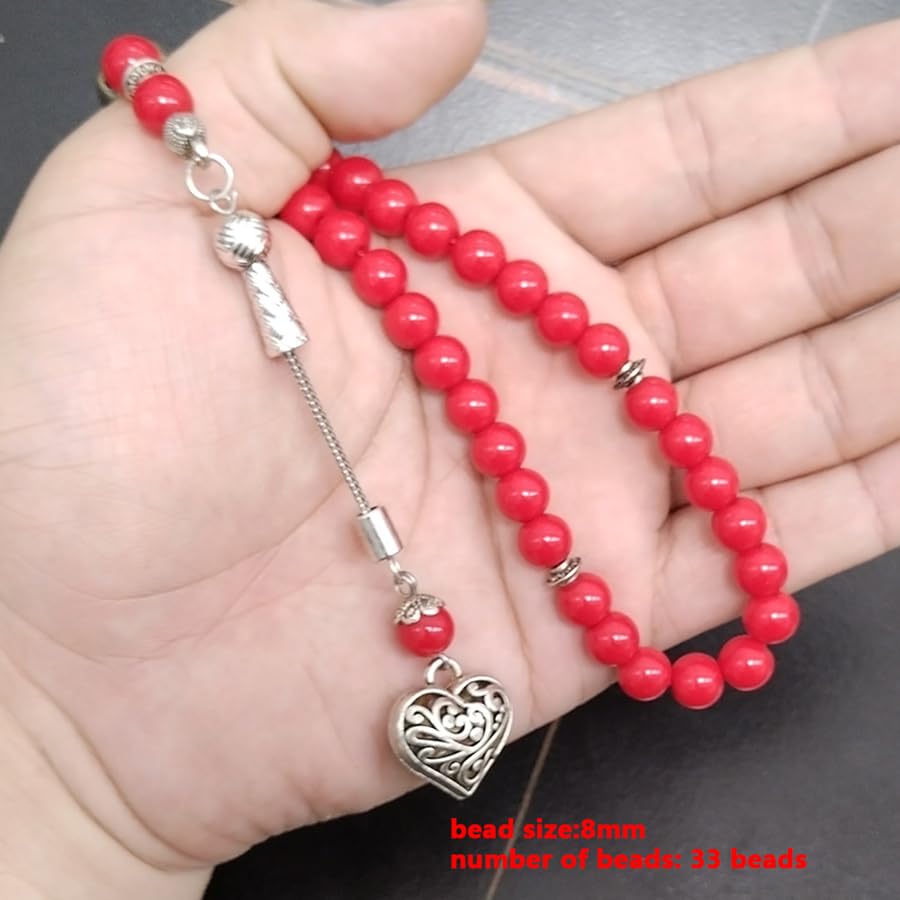 ALBASHAN Tasbih Red stone 33 45 66 99 prayer beads misbaha Women jewelry muslim bracelet arabic islamic accessoires - size: 10mmx66beads