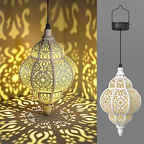 Hapjoy Hanging Solar Lights Outdoor Garden Decor Solar Lantern Waterproof Plastic Moroccan Outdoor Decorations for Patio Pathway Yard Backyard Garden Decorative (1, White) - style: white