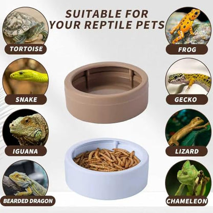 3 Pack Anti-Escape Reptile Food Dish Bowls, Plastic Worm Water Dish | Mealworm Feeder Cups for Small Gecko, Lizards, Bearded Dragon, Chameleon 2.83" W x 2.83" D x 0.98" H, 3 Colors
