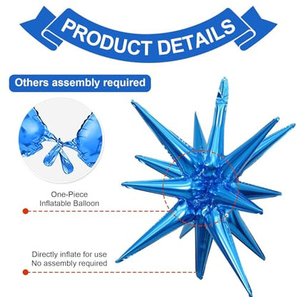 Blue Silver Star Balloons, 6PCS 22 Inch Foil Explosion Star Balloons - color: Dark Blue Silver Blue