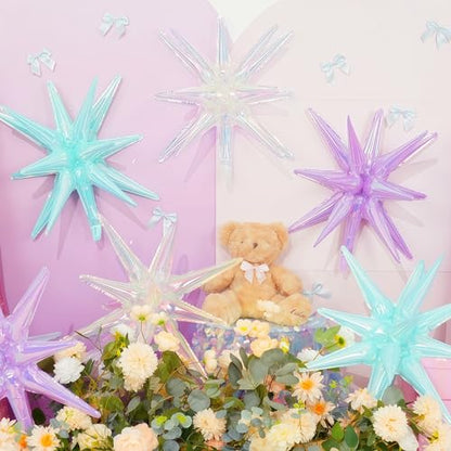 6 Pcs Iridescent Explosion Star Foil Balloons Birthday Mermaid Decor - color: Iridescent Blue Purple