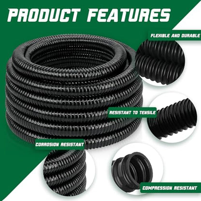 Pond Tubing 1-1/4” × 50 Feet Black Flexible PVC Pond Hose,Garden Pond PVC Tube - Reinforced, Kink-Resistant Tubing for Pumps, Fountains & Waterfalls, with 4 Clamps,1-1/4" Dia - size: 1-1/4 Inch, style: 50FT