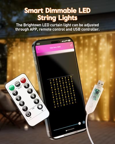 Smart Curtain Lights, USB Plug in, 9.8ft 300 LED Window Smart String Light with APP and Remote, 8 Modes, Waterproof Fairy Lights for Bedroom, Indoor, Weddings, Party, Christmas Ramadan Decorations - size: 300LED-Warm White