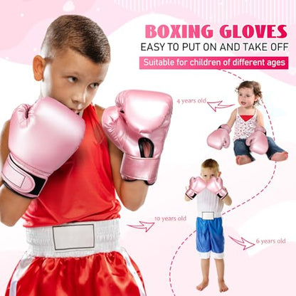 NUOBESTY Kids Boxing Gloves Pink Toddler Sparring Mitts for 3-8 Years | Soft Sponge Padding PU Punching Bag Gloves for Kickboxing, Muay Thai Training, Youth Girls Boys Practice at Home
