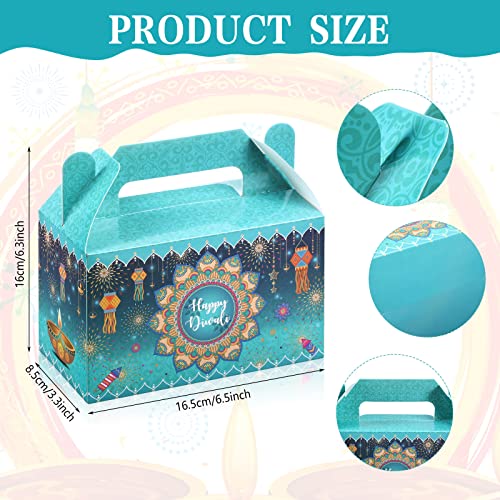 Nezyo 16 Pcs Happy Diwali Gable Boxes Rangoli Lantern Favor Packaging Containers Indian Deepavali Candy Gift Treat Containers Goodie Box for Diwali Party Decorations Lights Festival, 4 Style
