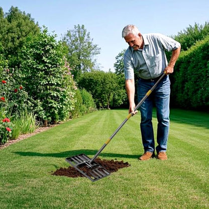 Lawn Leveling Rake, 60 Inch Adjustable Long Handle Leveling Rake, Black Heavy Duty & 1 Inch Diameter Stainless Steel Handle Lawn Rakes, Lawn Leveler Tool for Soil Grass Golf Field Yard - style: 60 inch