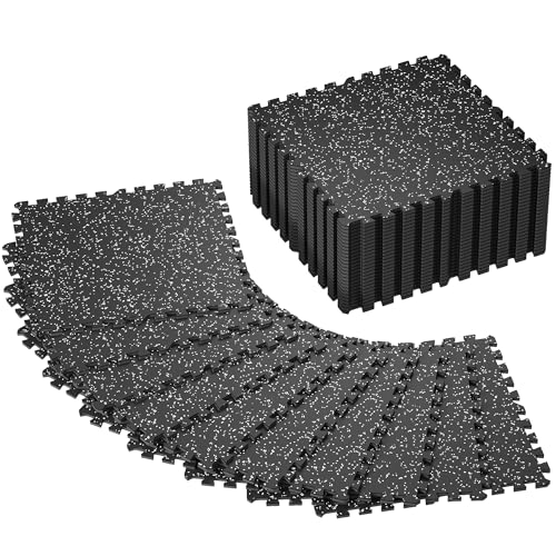 SUPERJARE 0.4'' Thick 36 Pcs 144 Sq Ft Rubber Top Exercise Equipment Mats, High Density EVA Foam Mats with Rubber Top, Interlocking Gym Flooring for Home Gym, Protective Workout Mat, Black/Grey - size: 36 Tiles (144 Sq Ft)