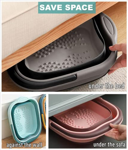 Collapsible Foot Tub Feet Soaking Spa Bath with Massager Acupoints for Circulation, Plastic Inflatable Feet Soak Basin Foldable Foot Soaker Bucket Footbath Bowl Tools for Men Adults, Black - color: Grey/Black