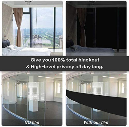 WochiTV Total Blackout Window Film 100% Light Blocking Non Adhesive No Residue Removable Opaque Static Cling Privacy Glass Tint for Home Bedroom Darkening Heat Control (17.5 in x 13.1 Ft) - color: Black, size: 17.5 Inch x 13.1 Feet