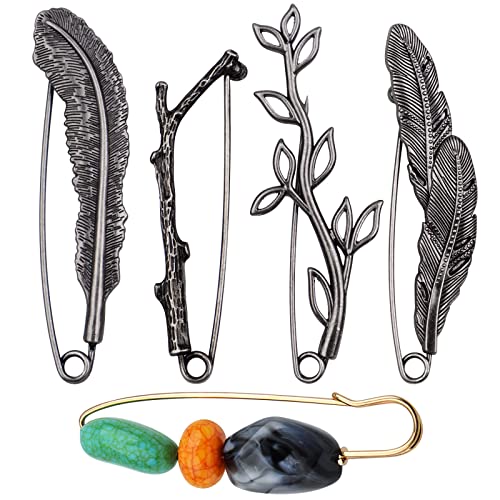 5 Pieces 5 Styles Extra Large Safety Pins Vintage Chic Brooch Pins Decorative Safety Pins for Shirt Blanket Shawl Cardigan Crafts