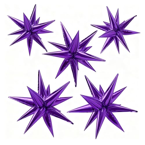 Purple Balloons Mylar Star Balloon 60Pcs Foil Spike Balloons Explosion Large Prom Ballons for Birthday Halloween Bachelorette Anniversary Wedding Engagement Party Decorations - color: Purple