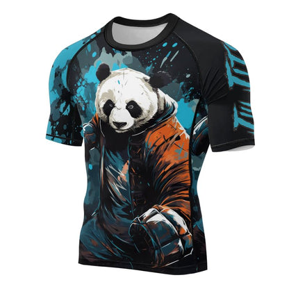 Panda Fighter Men's Short Sleeve Compression Rash Guard MMA Jiu Jitsu BJJ Grappling Base Layer Combat Shirt - color: V3, size: X-Small
