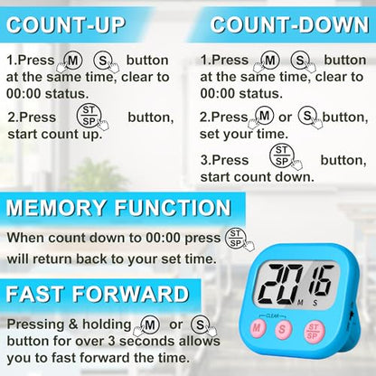 ZILLEEN Classroom Timer for Kids Teachers 2 Pack Digital Timers, Blue & Pink - color: Blue & Pink