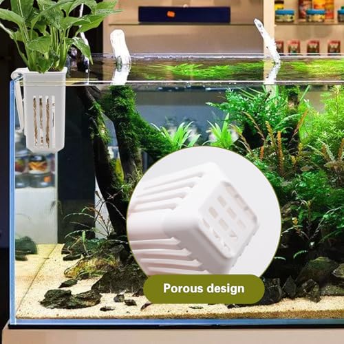 4 PCS Aquarium Plant Holder, White Wall Mounted Basket for Fish Tank Aquaponic Plant Cultivation and Landscape Decoration, 1.97 x 1.77 x 3.74 Inch