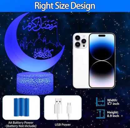3pcs Muslims Night Lights - 3D Illusion Lamp Set with Moon Castle, Quran Book, Flower Designs - 16 Changeable Colors with Remote and Touch Control Ramadan Islamic Gifts for Kids Friends Home Deco