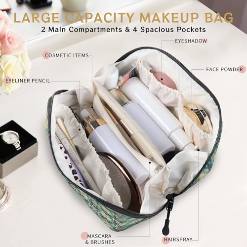 Islamic Flowers Travel Makeup Bag Waterproof Portable Pouch Open Flat Toiletry Bags Toiletries Cosmetics Traveling Organizer for Women Men