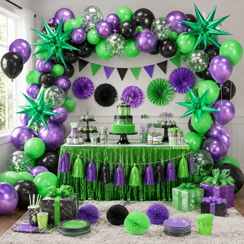 Purple and Green Balloons 12 Inch Metallic Purple Black Green Balloons - color: Purple and Green, size: 30PC