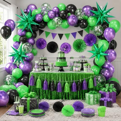 Purple and Green Balloons 12 Inch Metallic Purple Black Green Balloons - color: Purple and Green, size: 30PC