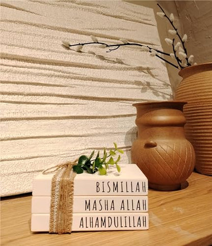 Dazingart Large Islamic Wooden Book Stack, Bismillah MashaAllah Alhamdulillah, Farmhouse Eid Ramadan Mubarak Tiered Tray Decor, Ramadan Decorations With Wood Bead Tassels Muslim Table Decor