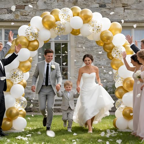 White Gold Balloons Set, 55pcs 12 Inch Metallic Gold and White Balloons Confetti Latex Balloon, Helium Party Balloon Set for Birthday Graduation Boho Wedding Baby Shower Party Decorations