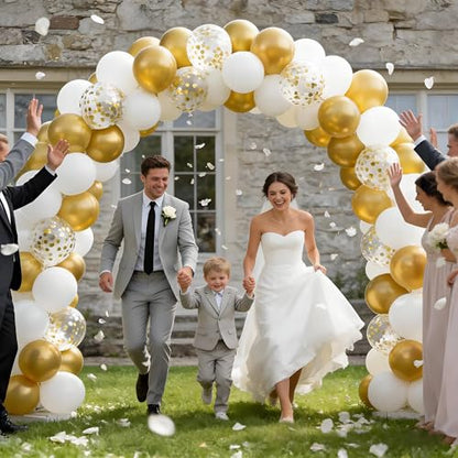 White Gold Balloons Set, 55pcs 12 Inch Metallic Gold and White Balloons Confetti Latex Balloon, Helium Party Balloon Set for Birthday Graduation Boho Wedding Baby Shower Party Decorations