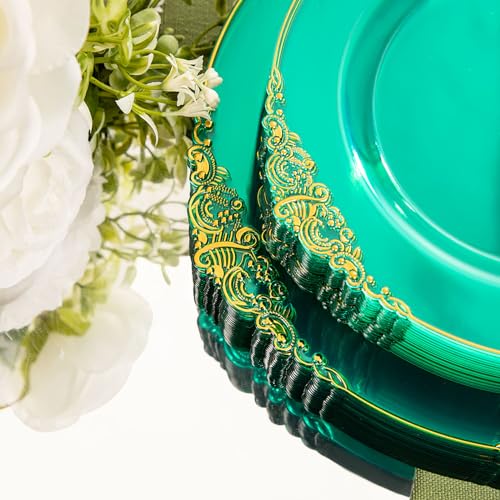 Hioasis 175pcs Clear Green Plastic Plates - Elegant Disposable Dinnerware Set Suitable for 25 Guests Include 10.25" Dinner & 7.5" Dessert Plates, Cutlery, Napkins, Cups for Party & St. Patrick's Day - color: Clear Green and Gold