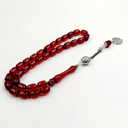 ALBASHAN Tasbih Red Resin 10x13mm Misbaha Turkish Design Muslim Accessories Islamic Bracelet Eid Gift - size: 10*13mmx33beads