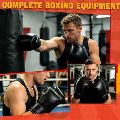 12pcs Boxing Headgear, guantes de boxeo,Mouth Guards& Hand Wraps Boxing Equipment Set - PU Leather Boxing Protective Gear for Training, Sparring & MMA，Boxing Gloves - size: 10OZ