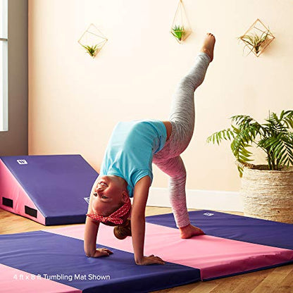 We Sell Mats Gymnastics Mat, Folding Tumbling Mat, Portable with Hook & Loop Fasteners - color: Purple / Pink, size: 4 ft x 8 ft x 1.5 in