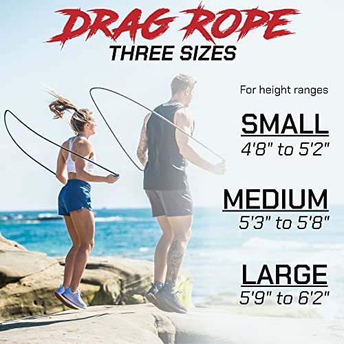 Drag Jump Rope w/Non Slip Ergonomic Handles - Weighted Polypropylene Rope for Fitness & Exercise, Cardio Workout, WOD | Speed Jumping Rope for Men & Women - size: M