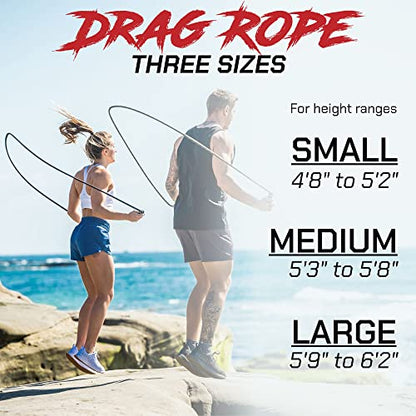 Drag Jump Rope w/Non Slip Ergonomic Handles - Weighted Polypropylene Rope for Fitness & Exercise, Cardio Workout, WOD | Speed Jumping Rope for Men & Women - size: M
