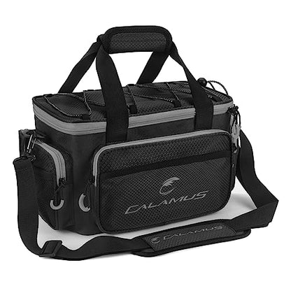 Calamus TB61 Fishing Tackle Bag, Fishing Gear, Gifts for Angler, Black | Saltwater & Freshwater Fishing Bags, Rip-Stop PE, Padded Shoulder Strap, Pliers Storage, Easy to Organize, Functional Design - color: D：Black(without trays)-14.3*9*7.5 inches