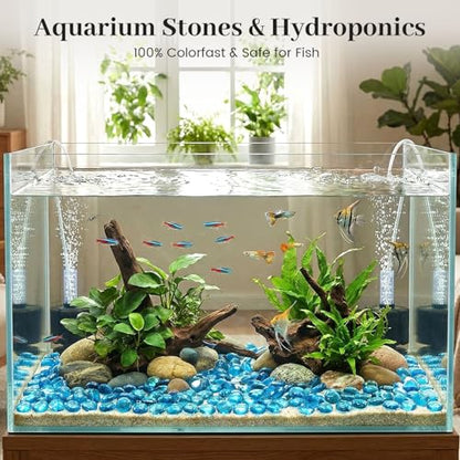 FUTUREPLUSX 1 LB Light Blue Flat Glass Marbles, Glass Pebbles Vase Fillers | Glass Beads, Rocks Fish Tank Aquarium Decor, Table Centerpieces Scatter and DIY Crafts - color: Light Blue-2