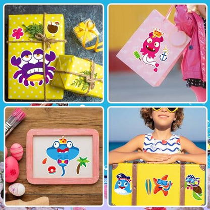 Ocean Stickers for Kids Toddlers, Make a Face Sea Animal Stickers | 24 Sheets Make Your Own Stickers for Kids Under The Sea Animal Summer Beach Stickers, Ocean Sea Party Favors - style: Ocean Stickers