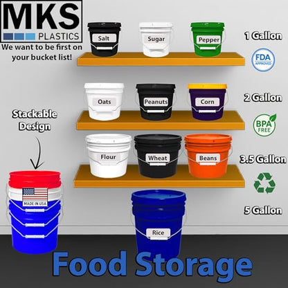 5-Gallon Bucket with Airtight Lid – Made in USA, Food Grade BPA Free Plastic, Heavy Duty Multi-Use, Metal Handle with Grip, Stackable Storage – Fina Blue, 3 Pack - color: Fina Blue, size: 3
