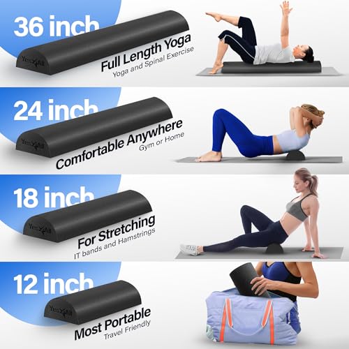 Yes4All Medium Firm Half Foam Rollers for Post-Workout Relaxation, 12/18/24/36 inch PE Foam Roll for Back Massage & Yoga Exercise - color: Black, style: 24-inch